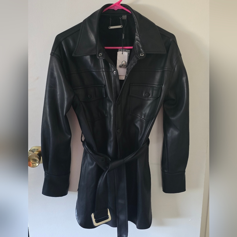 Tahari BLACK Leather Shacket/Shirt